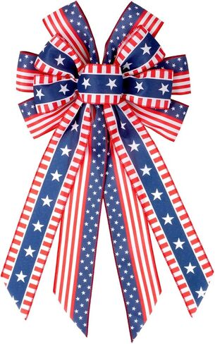 YKW Large Patriotic Bow for Wreaths, American Flag Stars and Stripes Bow with Wired Edge, 4th of July Decoration, Memorial Day Front Door Decor, Veterans Day USA Accent in Saudi Arabia