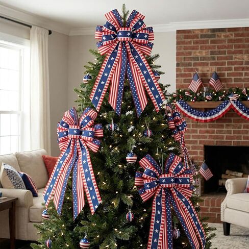 YKW Large Patriotic Bow for Wreaths, American Flag Stars and Stripes Bow with Wired Edge, 4th of July Decoration, Memorial Day Front Door Decor, Veterans Day USA Accent in Saudi Arabia