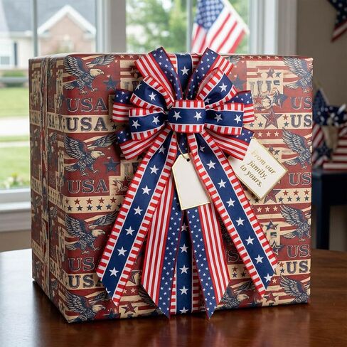 YKW Large Patriotic Bow for Wreaths, American Flag Stars and Stripes Bow with Wired Edge, 4th of July Decoration, Memorial Day Front Door Decor, Veterans Day USA Accent in Saudi Arabia
