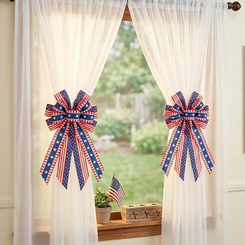 YKW Large Patriotic Bow for Wreaths, American Flag Stars and Stripes Bow with Wired Edge, 4th of July Decoration, Memorial Day Front Door Decor, Veterans Day USA Accent in Saudi Arabia