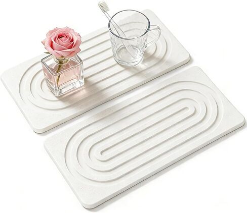 2 PCS Water Absorbing Diatomite Coasters, Stone Drying Mat for Kitchen Counter, Quick Dry Stone Mat Trays for Bathroom Kitchen Counter, Soap Dish Tray Used for Hand Soaps (White, 8.3" x 4") in Saudi Arabia