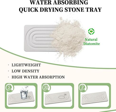 2 PCS Water Absorbing Diatomite Coasters, Stone Drying Mat for Kitchen Counter, Quick Dry Stone Mat Trays for Bathroom Kitchen Counter, Soap Dish Tray Used for Hand Soaps (White, 8.3" x 4") in Saudi Arabia