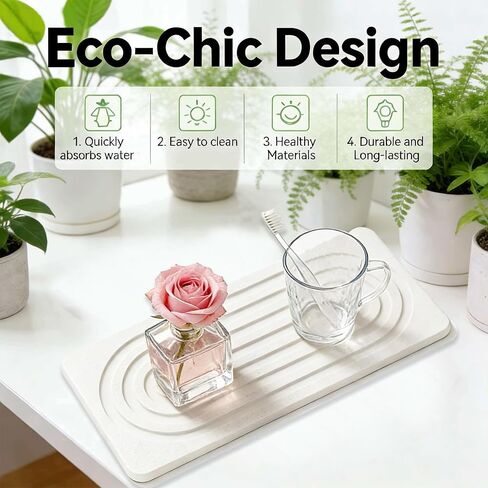 2 PCS Water Absorbing Diatomite Coasters, Stone Drying Mat for Kitchen Counter, Quick Dry Stone Mat Trays for Bathroom Kitchen Counter, Soap Dish Tray Used for Hand Soaps (White, 8.3" x 4") in Saudi Arabia