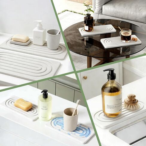 2 PCS Water Absorbing Diatomite Coasters, Stone Drying Mat for Kitchen Counter, Quick Dry Stone Mat Trays for Bathroom Kitchen Counter, Soap Dish Tray Used for Hand Soaps (White, 8.3" x 4") in Saudi Arabia