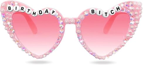Birthday Sunglasses for Girls - Pink 'Birthday Bitch' Shiny Bling Diamond Pearl Glasses for Girls Women Birthday Party Supplies in Saudi Arabia