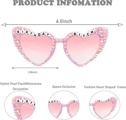 Birthday Sunglasses for Girls - Pink 'Birthday Bitch' Shiny Bling Diamond Pearl Glasses for Girls Women Birthday Party Supplies in Saudi Arabia