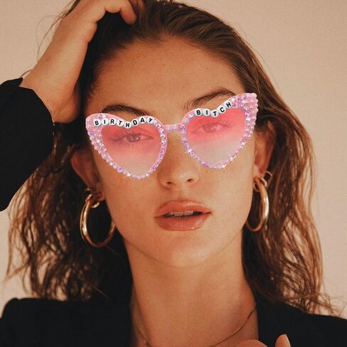 Birthday Sunglasses for Girls - Pink 'Birthday Bitch' Shiny Bling Diamond Pearl Glasses for Girls Women Birthday Party Supplies in Saudi Arabia
