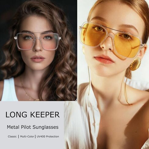 Long Keeper Retro Oversize Pilot Sunglasses for Women Men Square Aviation Sun Glasses Semi-Rimless Trendy 70s Pilot Shades in Kuwait