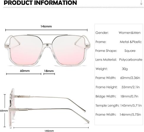 Long Keeper Retro Oversize Pilot Sunglasses for Women Men Square Aviation Sun Glasses Semi-Rimless Trendy 70s Pilot Shades in Kuwait