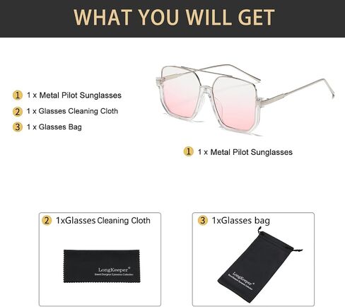 Long Keeper Retro Oversize Pilot Sunglasses for Women Men Square Aviation Sun Glasses Semi-Rimless Trendy 70s Pilot Shades in Kuwait