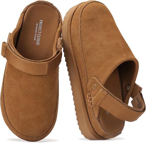 Project Cloud Genuine Suede Clogs for Women - Memory Foam Platform Clogs Womens Shoes - Nonslip Slides for Women w/ Straps Lightweight Womens Clogs & Mules for Women 2024 (Goldstar, CHSTNUT, 6) in Kuwait