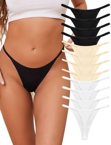 Women's Seamless Thongs No Show Breathable Low Rise Underwear, Pack of 12 in Kuwait