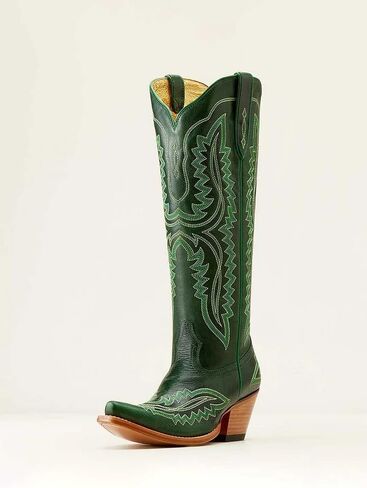 UniqueStride Women's Knee High Cowgirl Boots Western Cowboy Embroidery Chunky Heel Side Zipper Snip Toe Riding Biker Motorcycle Wide Calf Tall Boot(Green, US size 9) in Saudi Arabia