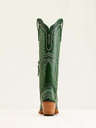 UniqueStride Women's Knee High Cowgirl Boots Western Cowboy Embroidery Chunky Heel Side Zipper Snip Toe Riding Biker Motorcycle Wide Calf Tall Boot(Green, US size 9) in Saudi Arabia