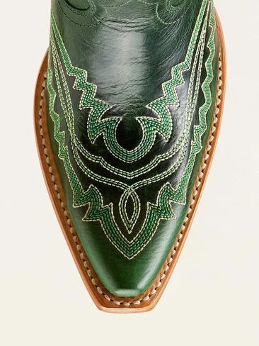 UniqueStride Women's Knee High Cowgirl Boots Western Cowboy Embroidery Chunky Heel Side Zipper Snip Toe Riding Biker Motorcycle Wide Calf Tall Boot(Green, US size 9) in Saudi Arabia