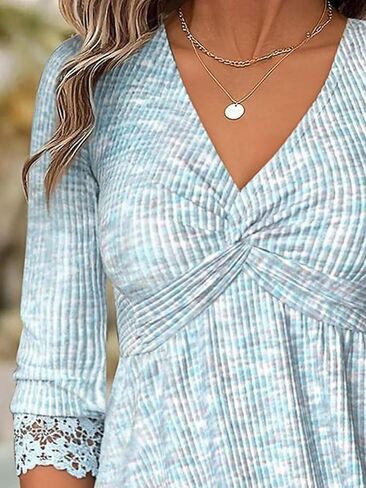 Flamingals Women's V Neck Peplum Shirts Three Quarter Length Sleeve Babydoll Empire Waist Tops in Kuwait