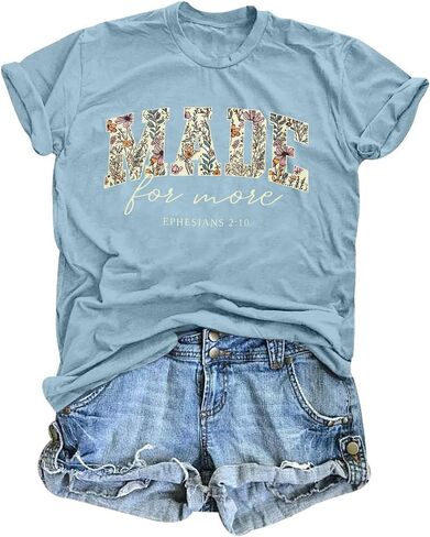 Made for More Christian Shirts for Women Inspirational Bible Verse T-Shirt Religious Faithful Short Sleeve Tee in Kuwait