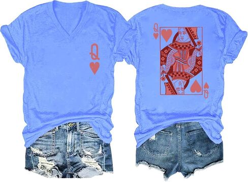Heart Queen Women Playing Card Queen Girls Trip Graphic T Shirts Casual Tops in Kuwait