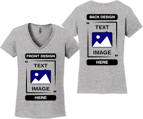 Gildan Women’s Custom V-Neck T-Shirt - Personalized Cotton Tee Shirts - Customize Front & Back Design with Image, Text, Photo in Kuwait