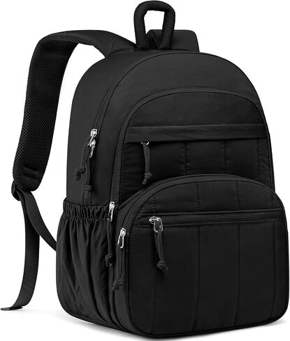 Travel Laptop Backpack for Women Bookbag: Quilted 15.6 Inch College Back Pack Lightweight Casual Bag Water Resistant Daypack for Students Girls Business Computer Back Pack for Work Black in Saudi Arabia