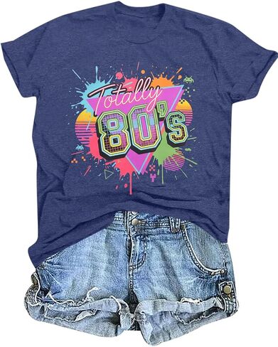 80s 90s Outfit for Women 80's Theme Party Shirts Retro Disco Tops Neon Short Sleeve Tshirt 1980s 1990s Shirt in Kuwait