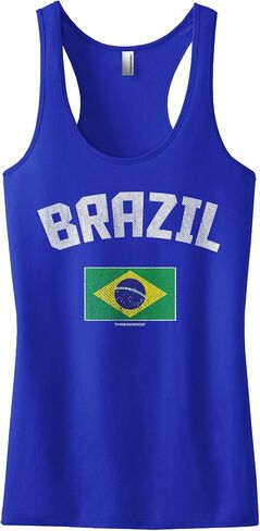 Threadrock Women's Brazil Brazilian Flag Racerback Tank Top in Kuwait
