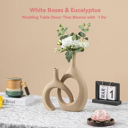 مجموعة مزهرية سيراميك متشابكة للأزواج، 11.8"+8.8" مزهريات مزرعة بوهو لعشب بامباس، زفاف لديكور غرفة المعيشة المنزلية والمكتب in Kuwait