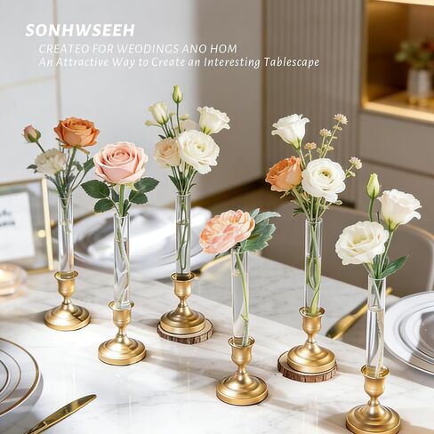 10 PCS 7.9" Acrylic Vase Cylinder Bud Vase for Taper Candlesticks, Flower Vase with Silicon Rubber and 10 Ribbon Case Fit in Candle Holders Size 20-22mm, Create Floral for Tablescapes, Home Decor in Saudi Arabia