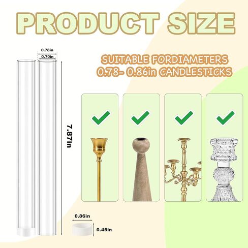 10 PCS 7.9" Acrylic Vase Cylinder Bud Vase for Taper Candlesticks, Flower Vase with Silicon Rubber and 10 Ribbon Case Fit in Candle Holders Size 20-22mm, Create Floral for Tablescapes, Home Decor in Saudi Arabia