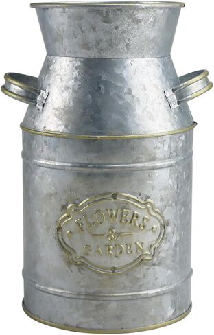 Galvanized Silver Metal Milk Can Flower Vase Antique Retro Rustic Vintage Primitive Farmhouse Country Planter Holder for Home Office Decor, 7.5" in Saudi Arabia