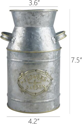 Galvanized Silver Metal Milk Can Flower Vase Antique Retro Rustic Vintage Primitive Farmhouse Country Planter Holder for Home Office Decor, 7.5" in Saudi Arabia