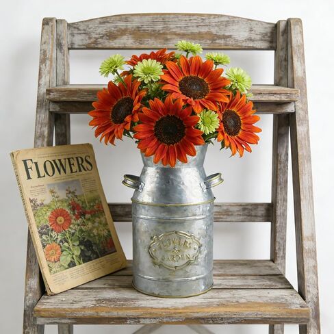 Galvanized Silver Metal Milk Can Flower Vase Antique Retro Rustic Vintage Primitive Farmhouse Country Planter Holder for Home Office Decor, 7.5" in Saudi Arabia