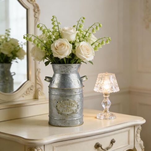 Galvanized Silver Metal Milk Can Flower Vase Antique Retro Rustic Vintage Primitive Farmhouse Country Planter Holder for Home Office Decor, 7.5" in Saudi Arabia