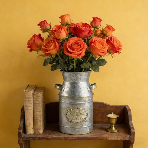 Galvanized Silver Metal Milk Can Flower Vase Antique Retro Rustic Vintage Primitive Farmhouse Country Planter Holder for Home Office Decor, 7.5" in Saudi Arabia