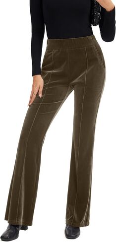 FUNYYZO Velvet Pants Women Flare Pull On Elastic Waist Holiday Outfits in Saudi Arabia