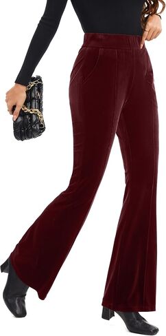 FUNYYZO Velvet Pants Women Flare Pull On Elastic Waist Holiday Outfits in Saudi Arabia