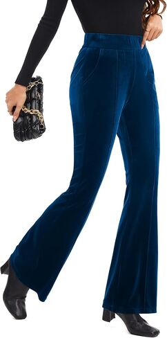 FUNYYZO Velvet Pants Women Flare Pull On Elastic Waist Holiday Outfits in Saudi Arabia