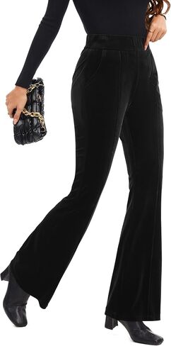 FUNYYZO Velvet Pants Women Flare Pull On Elastic Waist Holiday Outfits in Saudi Arabia