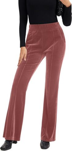 FUNYYZO Velvet Pants Women Flare Pull On Elastic Waist Holiday Outfits in Saudi Arabia