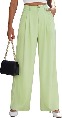 Wide Leg Dress Pants for Women High Waisted Back Elastic Business Casual Pants Office Work Trousers Slacks with Pockets in Saudi Arabia