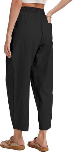 Cotton Linen Barrel Pants Women Wide Leg Hippie Boho Casual Loose Harem Pants Pleated Pull On Elastic Waist in Saudi Arabia