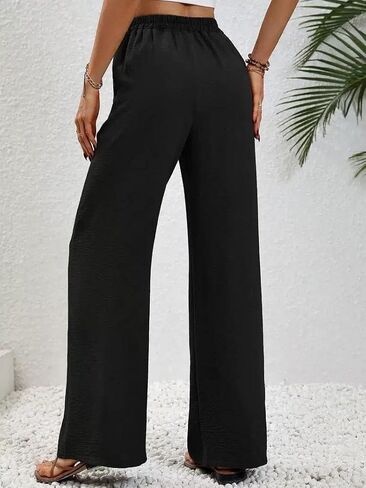 Women's high-Waisted Elastic Casual Trousers Wide-Leg Summer Trousers with Pockets Lightweight and Comfortable. in Kuwait