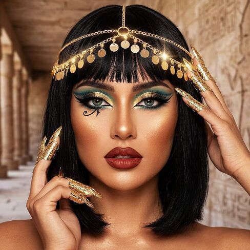 CAKURE Gold Head Chain Sequin Egyptian Headpiece Cleopatra Hair Accessories for Women in Saudi Arabia