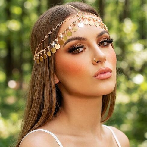 CAKURE Gold Head Chain Sequin Egyptian Headpiece Cleopatra Hair Accessories for Women in Saudi Arabia