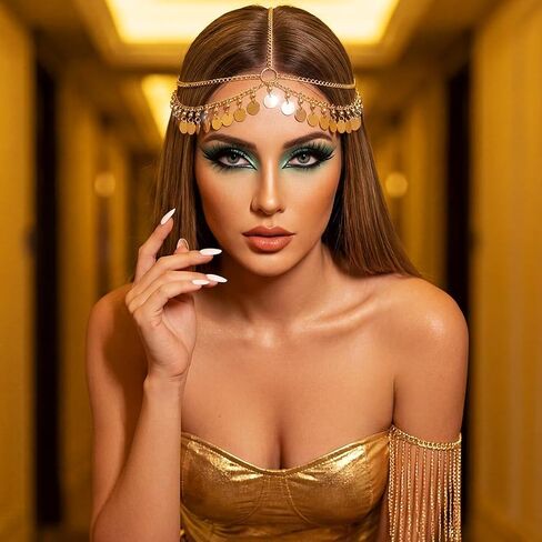 CAKURE Gold Head Chain Sequin Egyptian Headpiece Cleopatra Hair Accessories for Women in Saudi Arabia