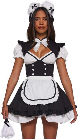 Dolls Kill Anime Maid Premium Costume by Trickz N' Treatz – Women's Dress with Bow Collar & Feather Duster in Kuwait