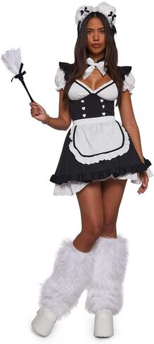 Dolls Kill Anime Maid Premium Costume by Trickz N' Treatz – Women's Dress with Bow Collar & Feather Duster in Kuwait