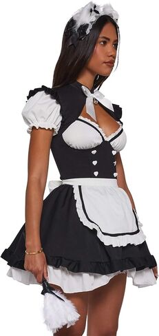 Dolls Kill Anime Maid Premium Costume by Trickz N' Treatz – Women's Dress with Bow Collar & Feather Duster in Kuwait