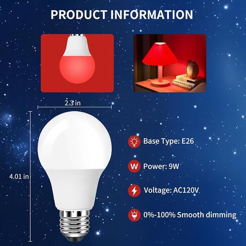 Red Light Bulbs for Sleep 9W E26, Red Night Light,670nm LED Light Bulb, A19 120V Equivalent Dim Light Bulbs for Bedroom,Baby Nursery,Natural Sleep in Saudi Arabia