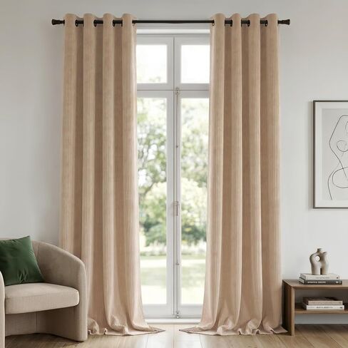 THE ART BOX Beige Velvet Curtains for Living Room – Thick Soft Ribbed Textured Window Curtain Panels, Room Darkening Luxury Velvet Drapes for Bedroom, 2 Panel Set, 63 x 52 Inch in Saudi Arabia